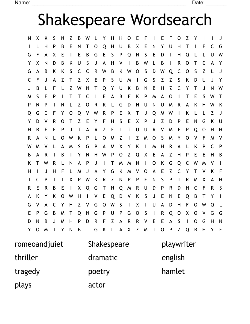 Shakespeare Wordsearch