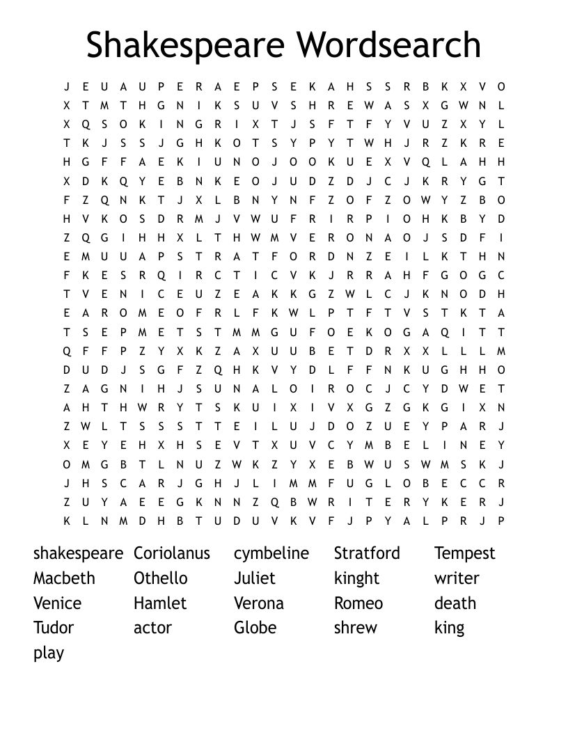 Shakespeare Wordsearch