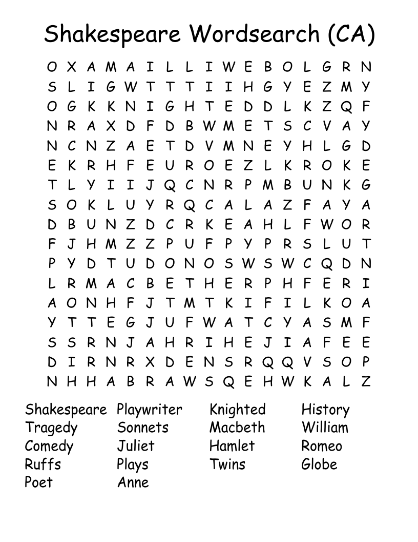 Shakespeare Wordsearch (CA)