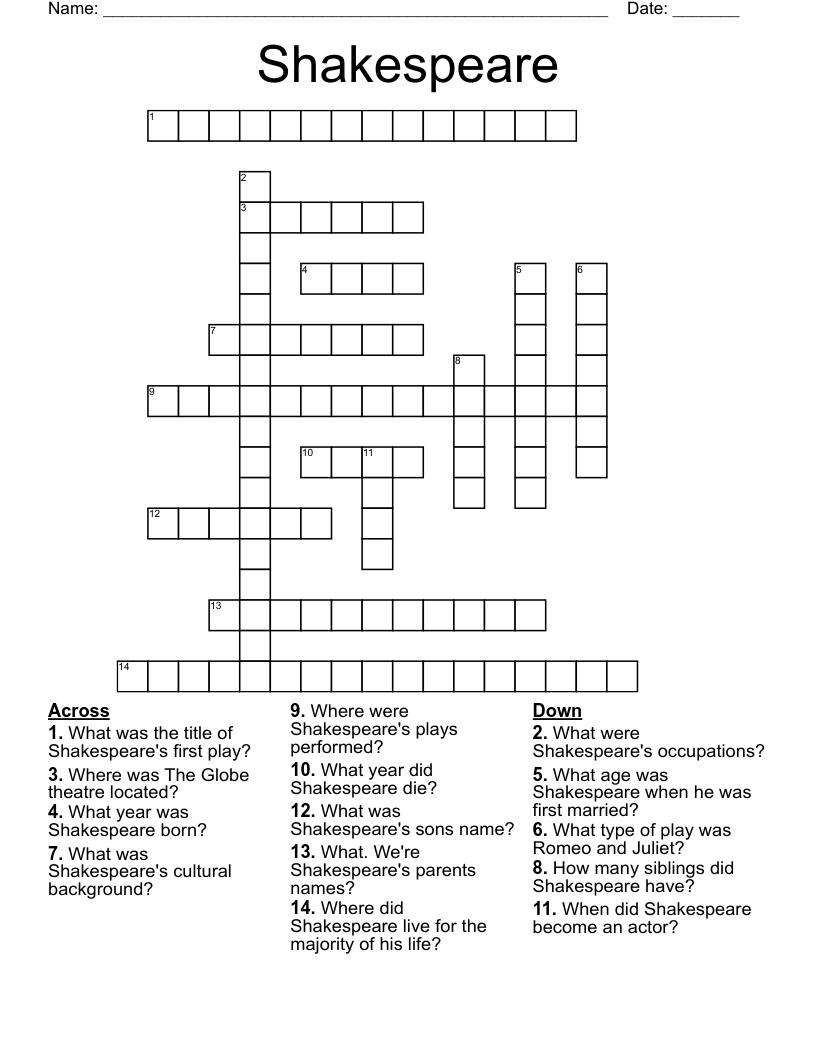 Shakespeare  Crossword