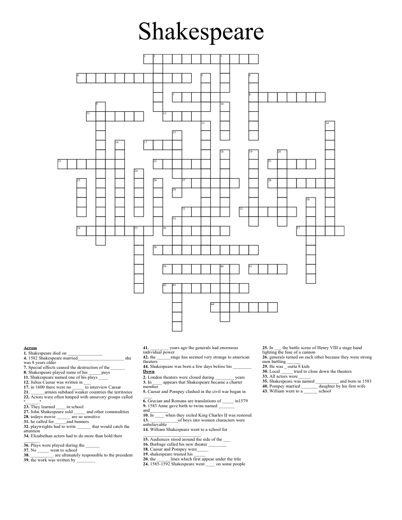 Shakespeare  Crossword