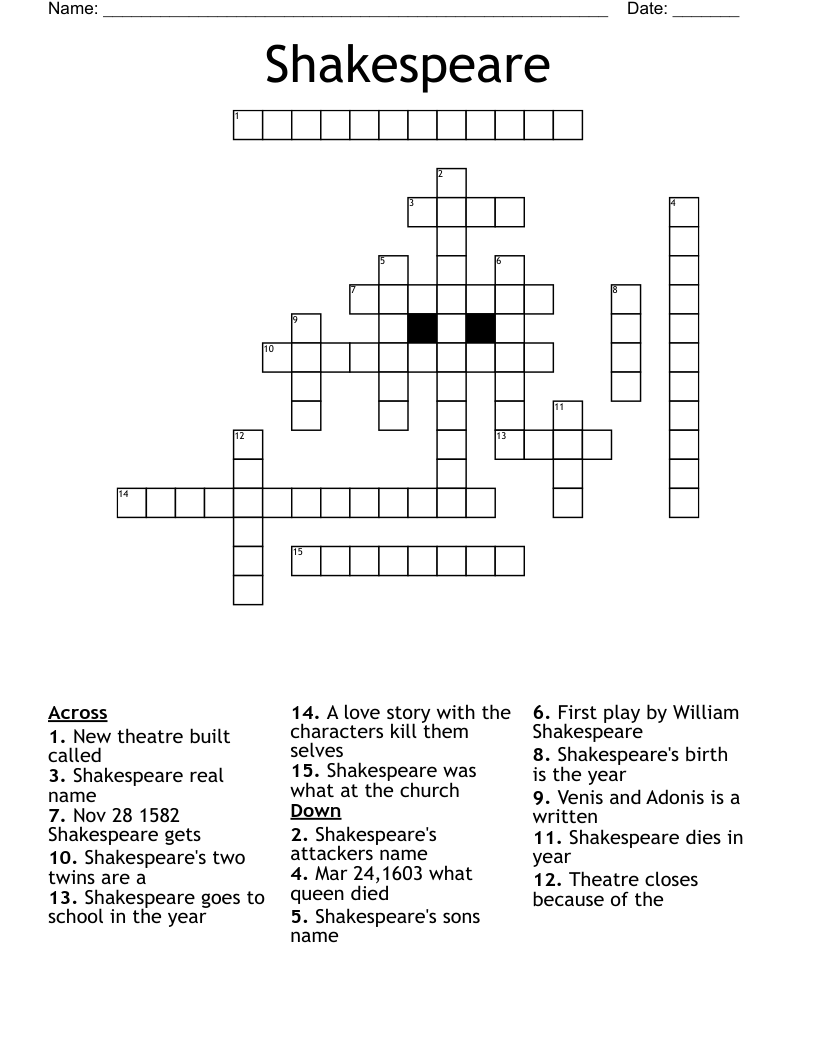 Shakespeare  Crossword