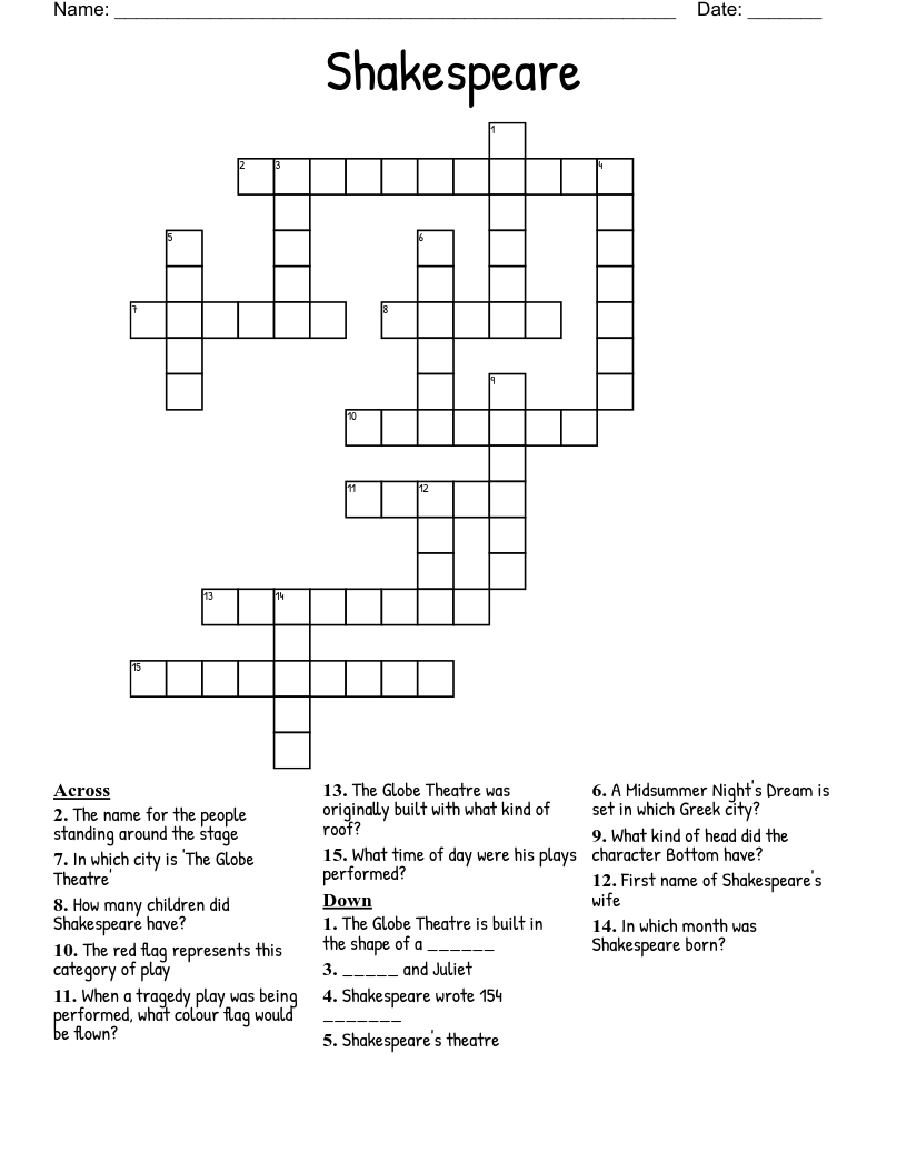 Shakespeare  Crossword