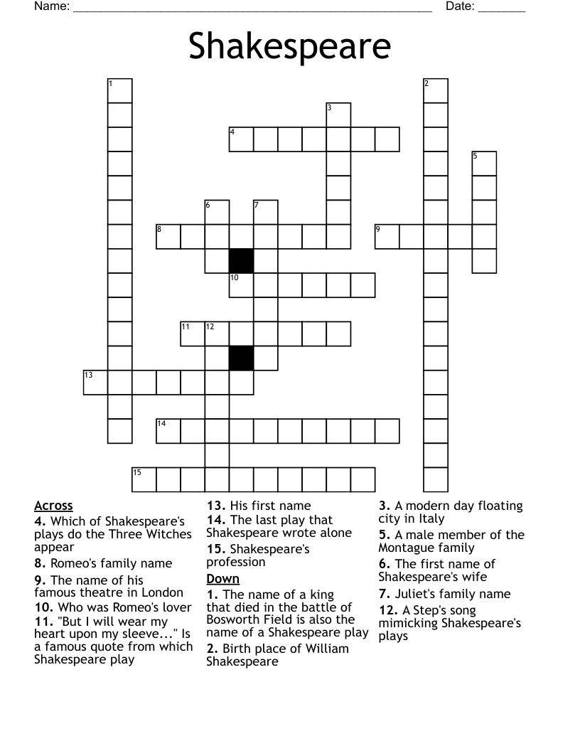 Shakespeare  Crossword