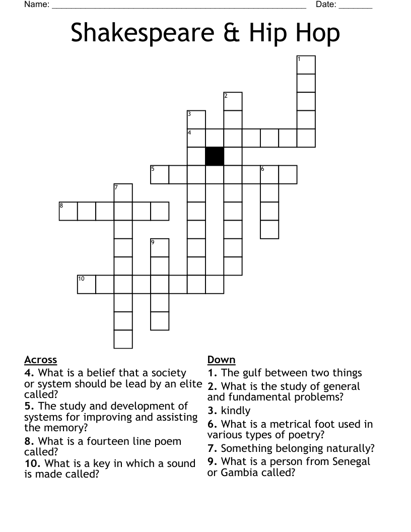 Shakespeare & Hip Hop Crossword