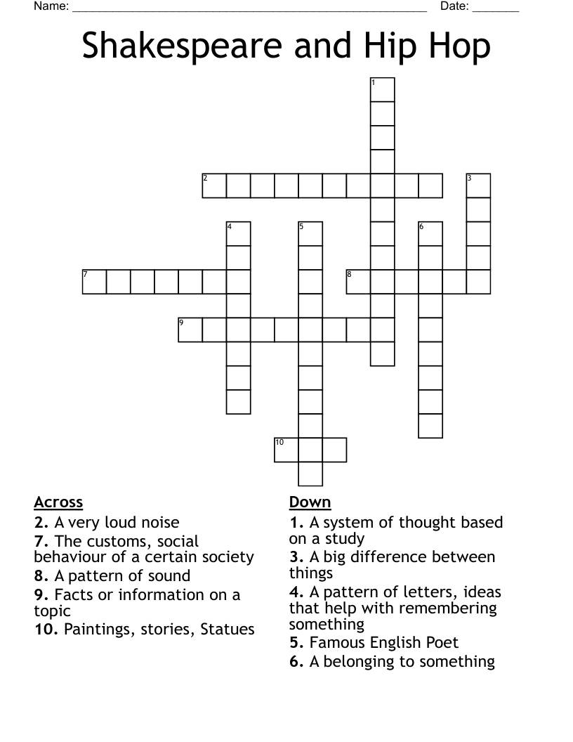 Shakespeare and Hip Hop Crossword