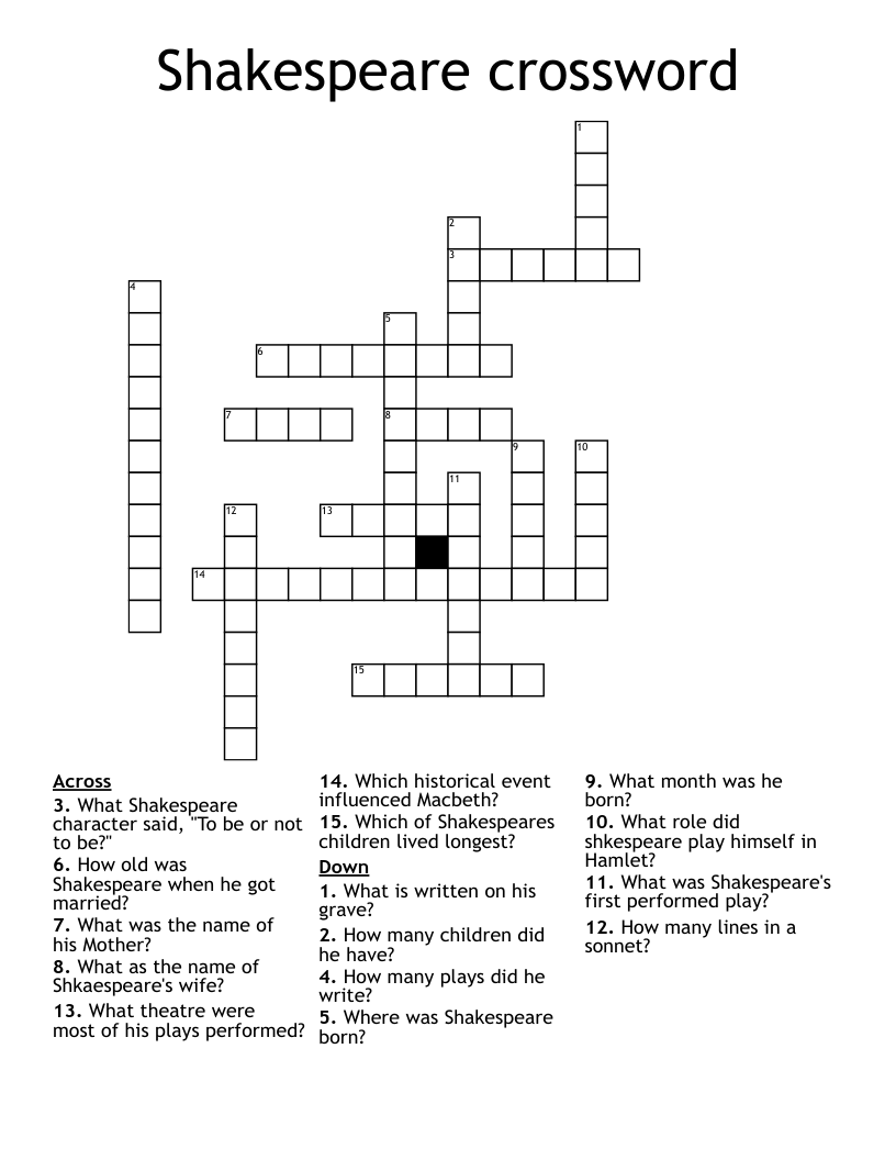 Shakespeare crossword