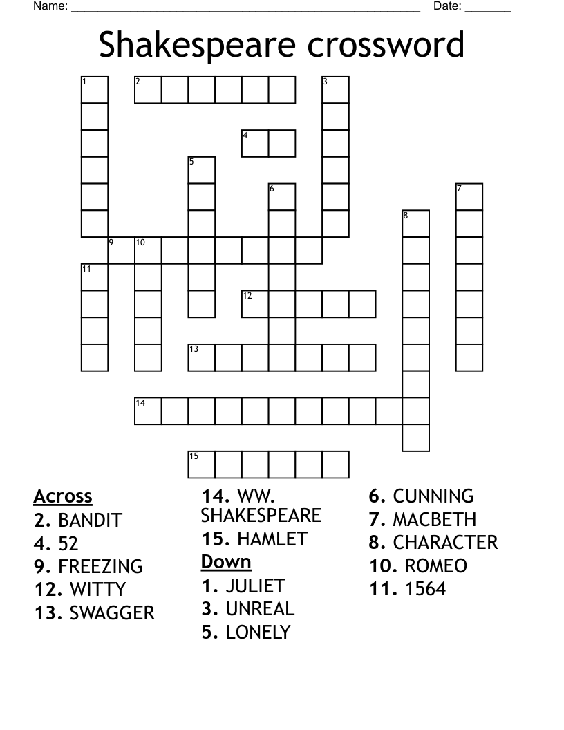 Shakespeare crossword