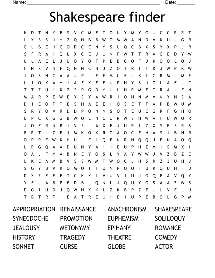 Shakespeare finder Word Search