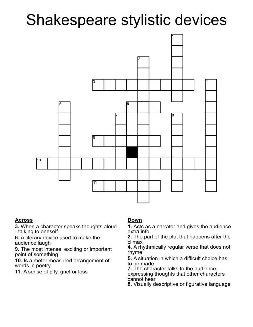 Shakespeare stylistic devices Crossword