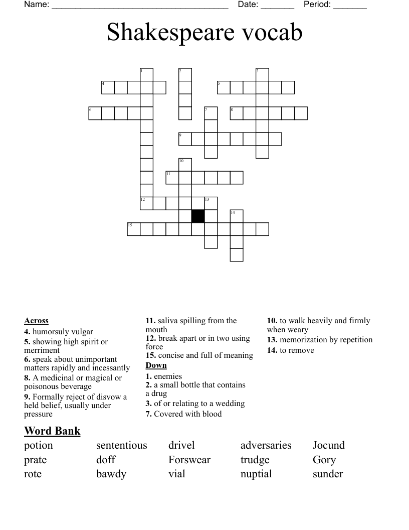 Shakespeare vocab Crossword
