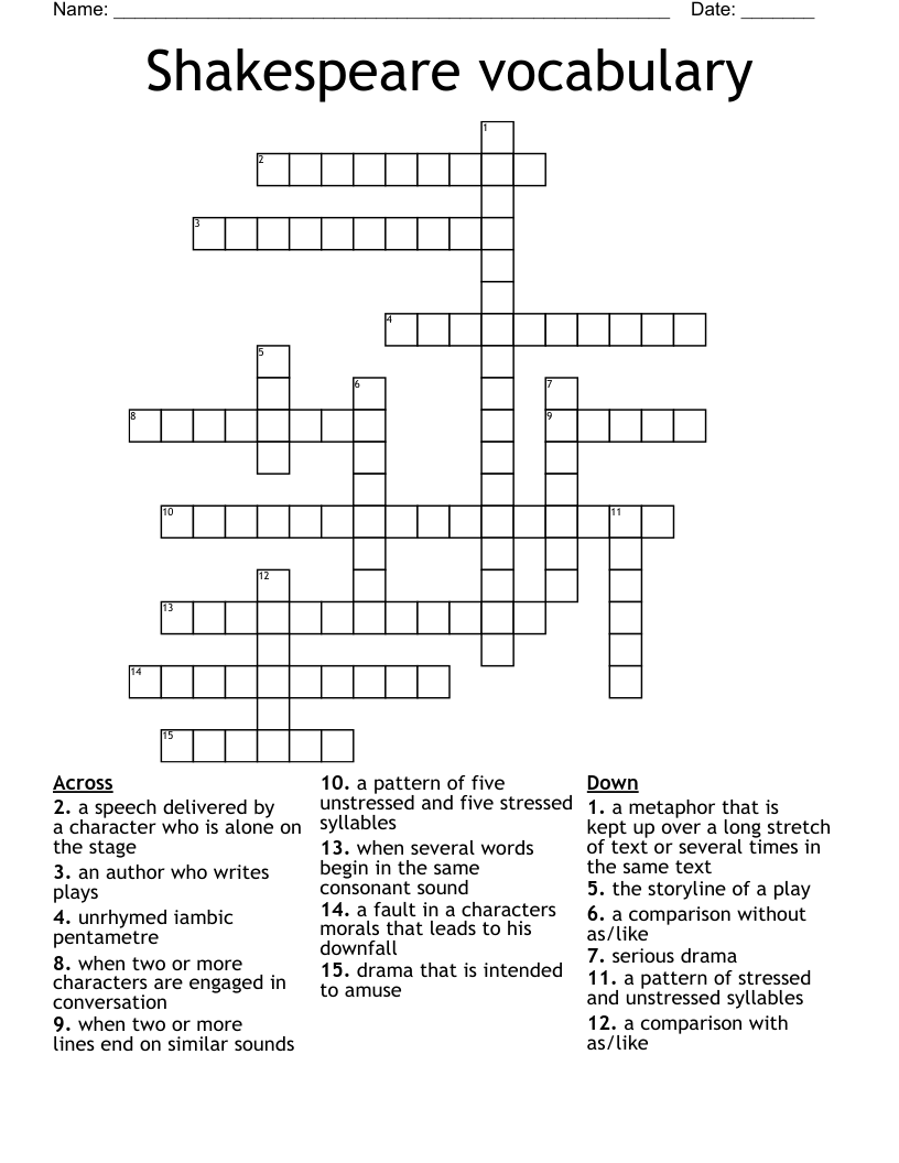 Shakespeare vocabulary Crossword