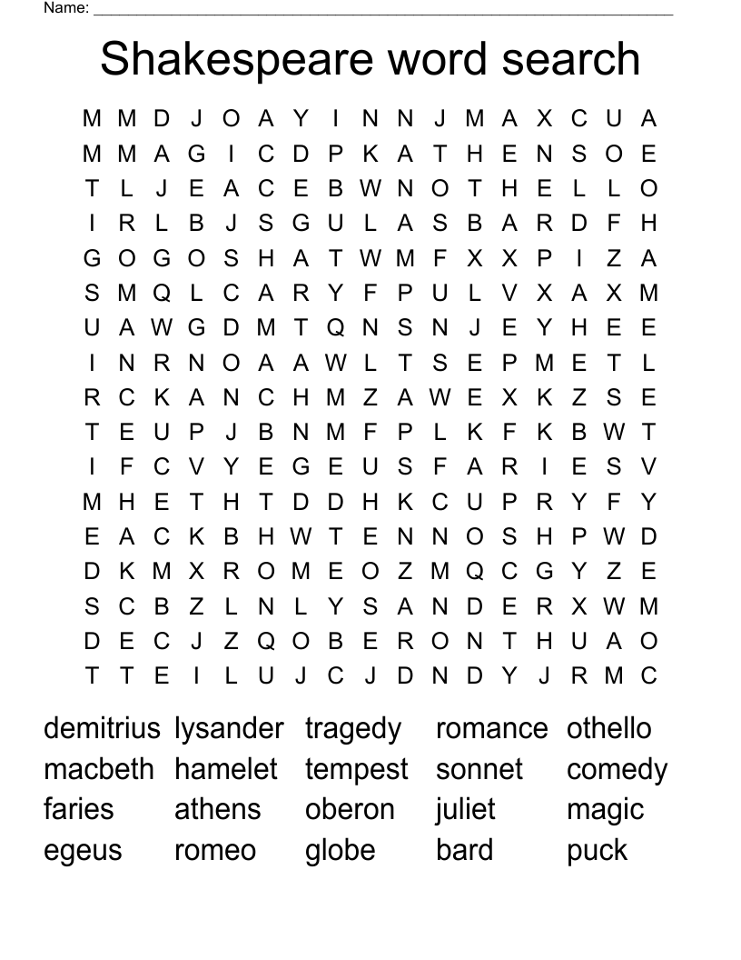 Shakespeare word search