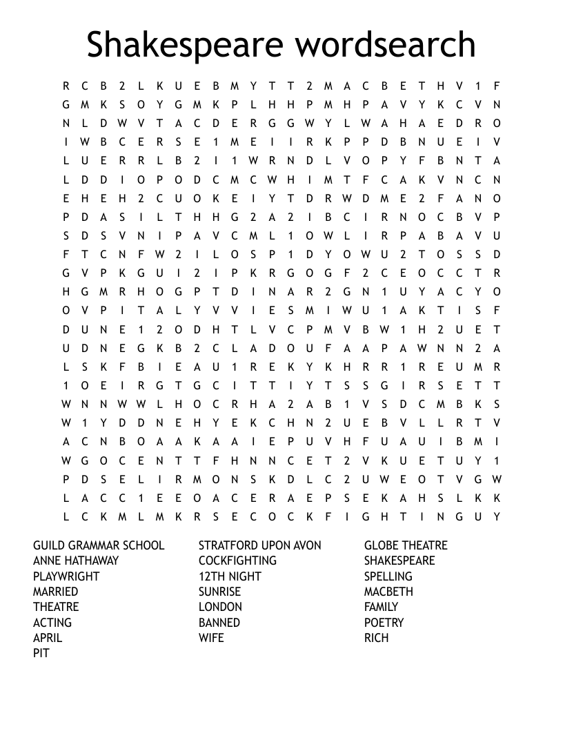 Shakespeare wordsearch