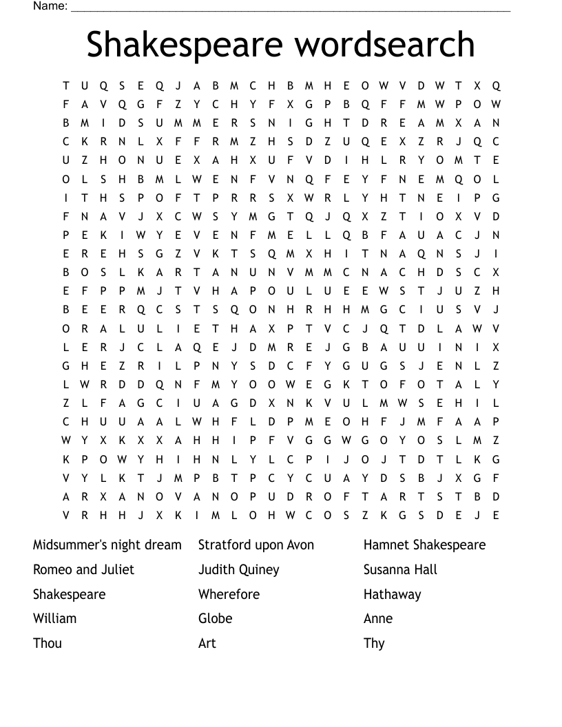 Shakespeare wordsearch