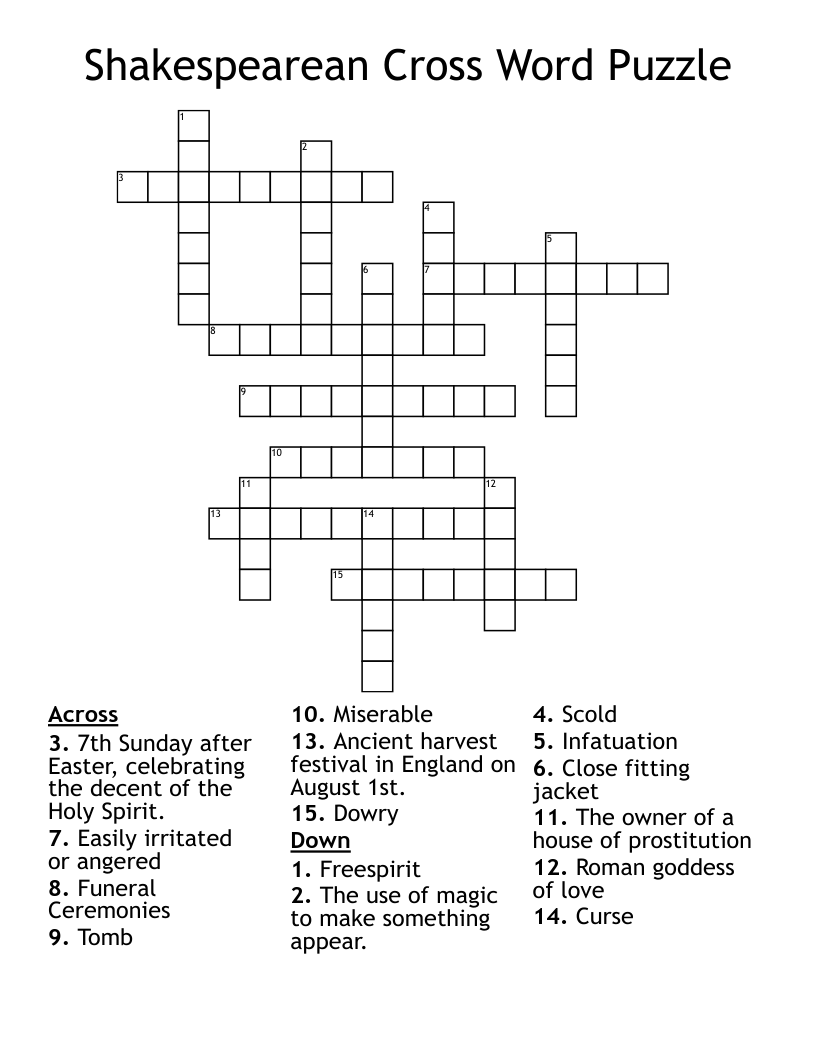 Shakespearean Cross Word Puzzle