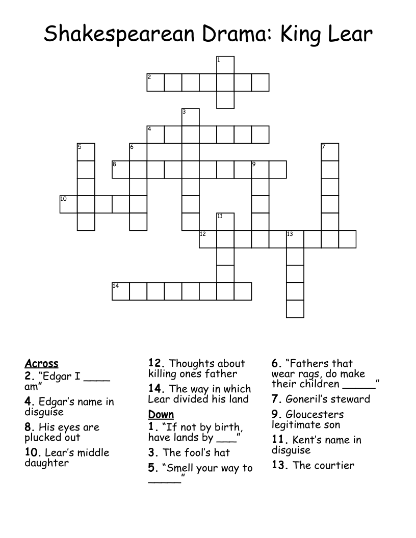 Shakespearean Drama: King Lear Crossword