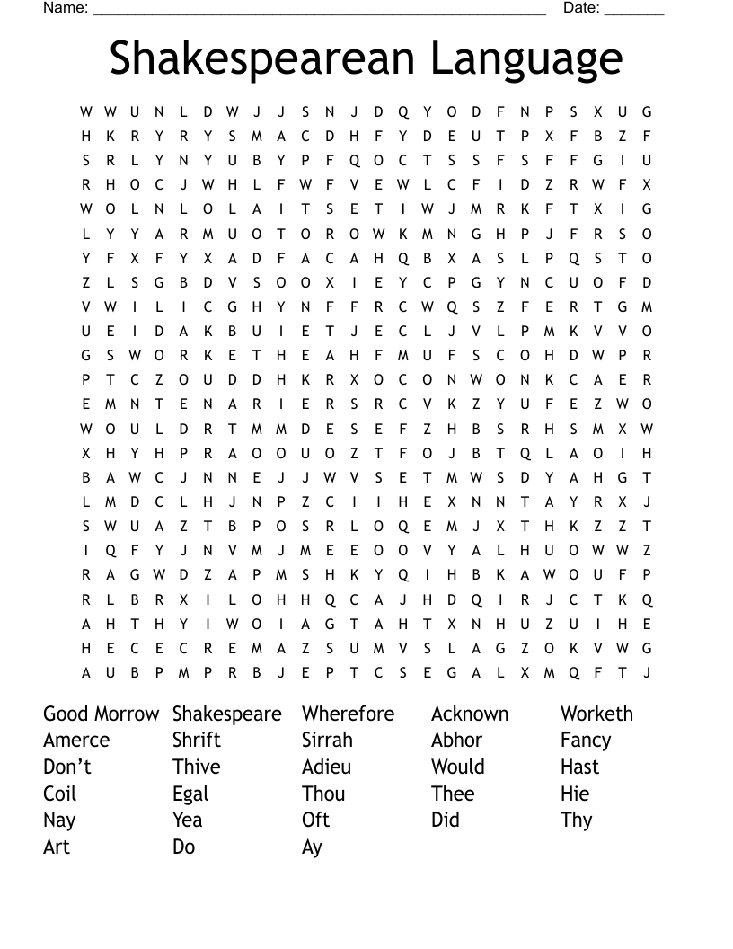 Shakespearean Language  Word Search