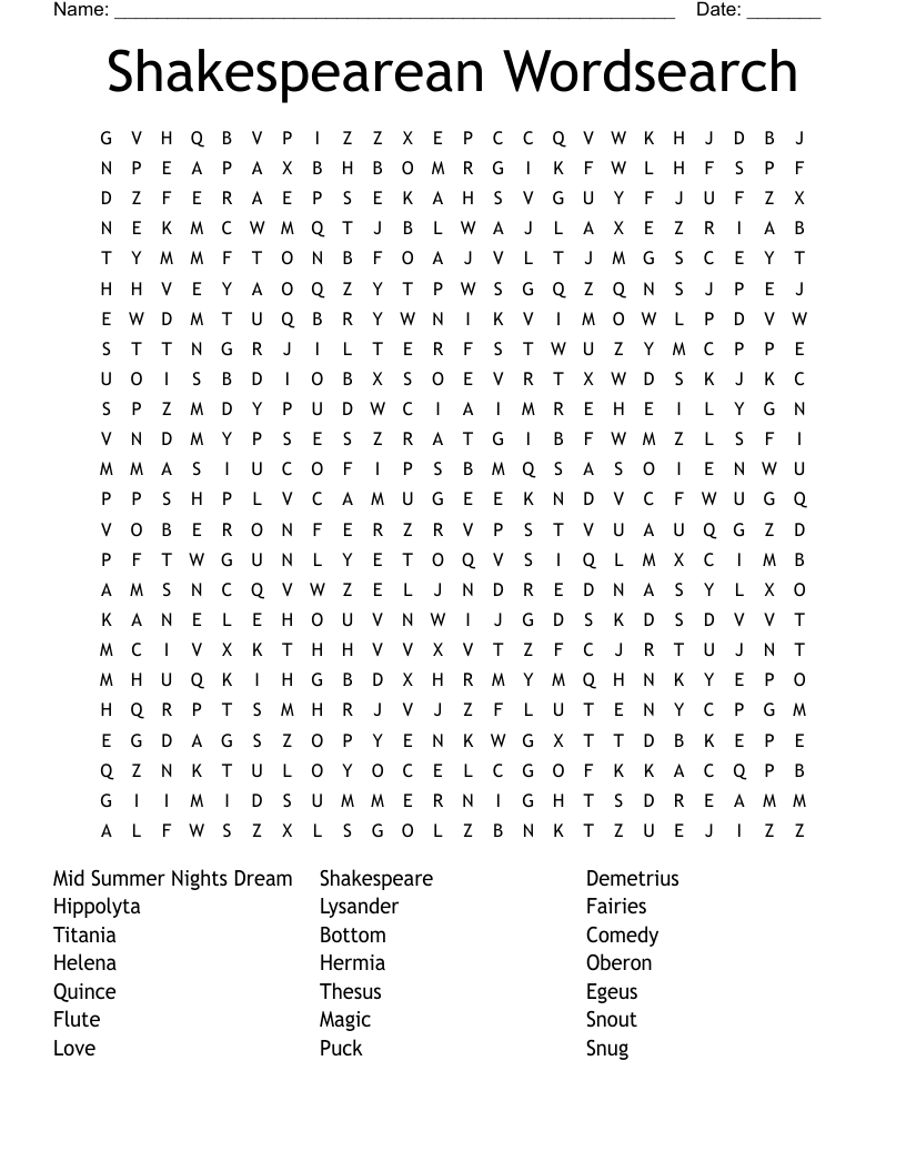 Shakespearean Wordsearch