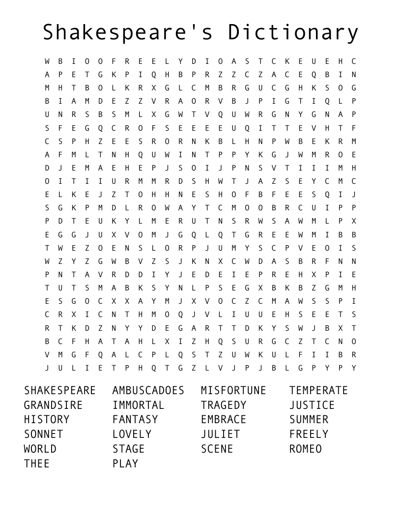 Shakespeare's Dictionary Word Search