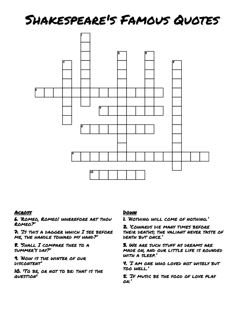 Shakespeare's Famous Quotes Crossword