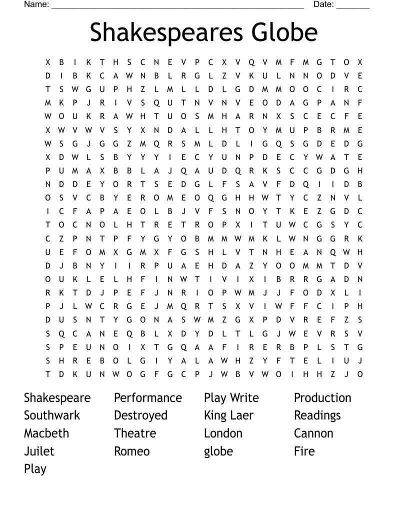 Shakespeares Globe Word Search