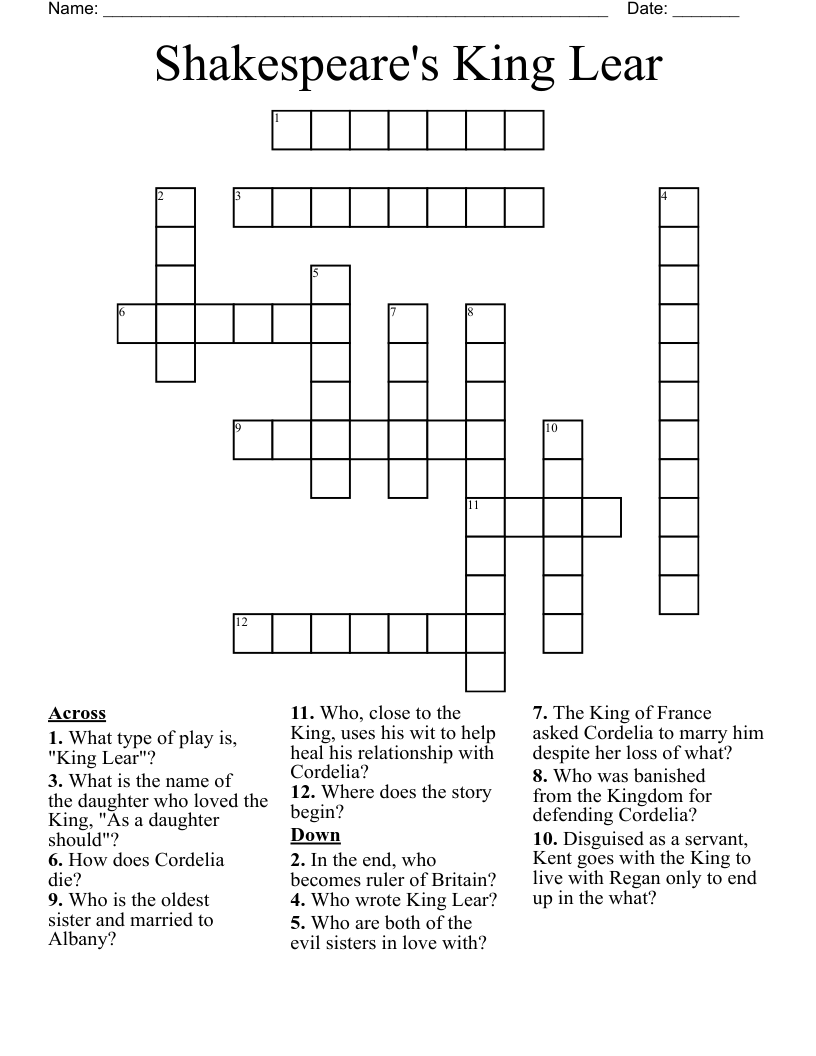 Shakespeare's King Lear Crossword