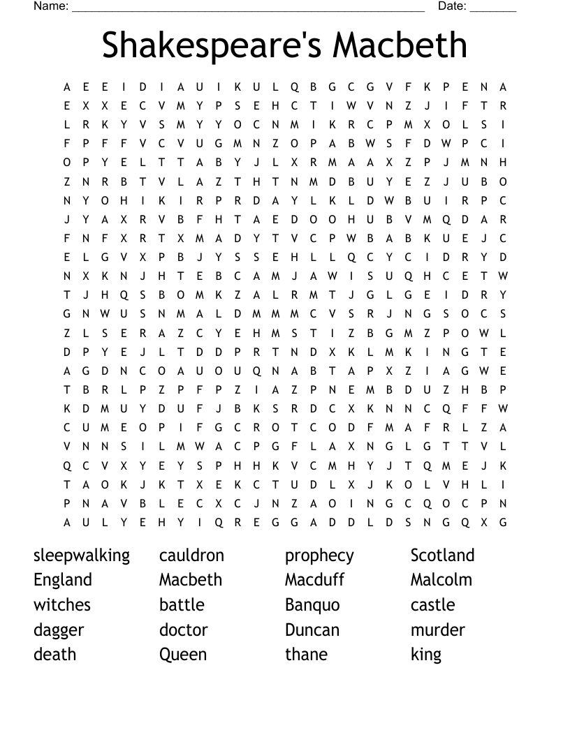 Shakespeare's Macbeth Word Search