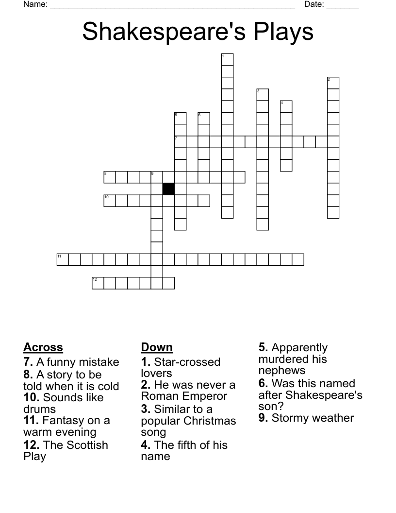 Shakespeare's Plays Crossword