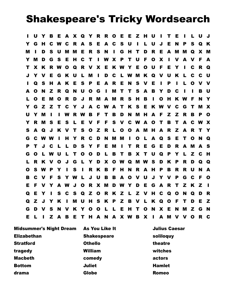 Shakespeare's Tricky Wordsearch 