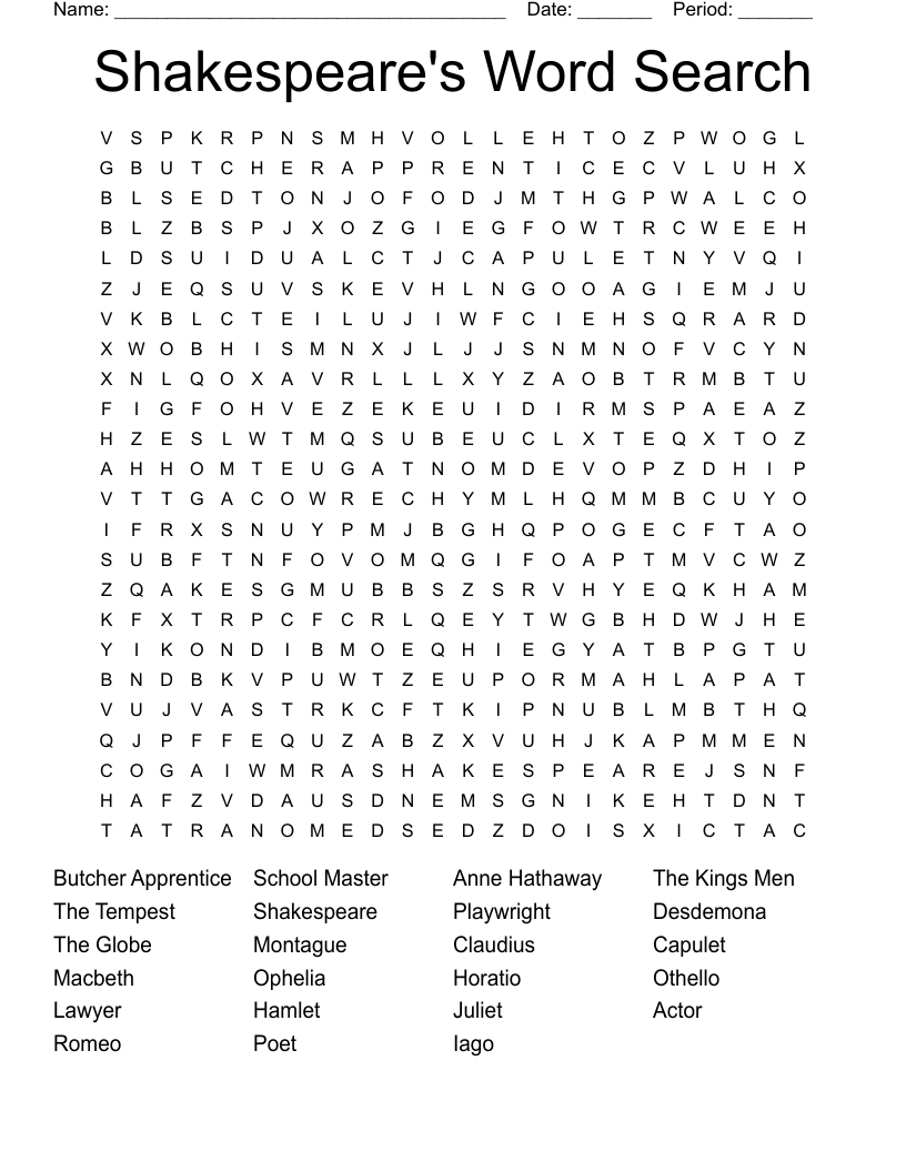 Shakespeare's Word Search