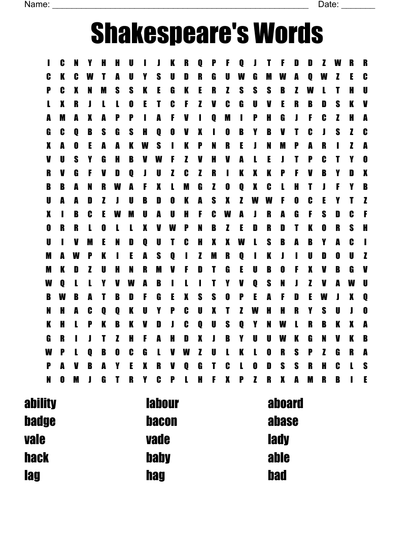 Shakespeare's Words  Word Search