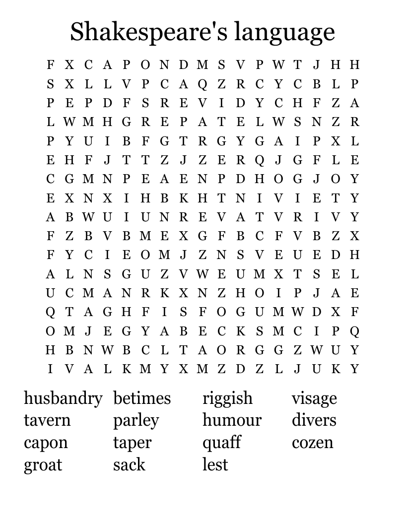 Shakespeare's language Word Search
