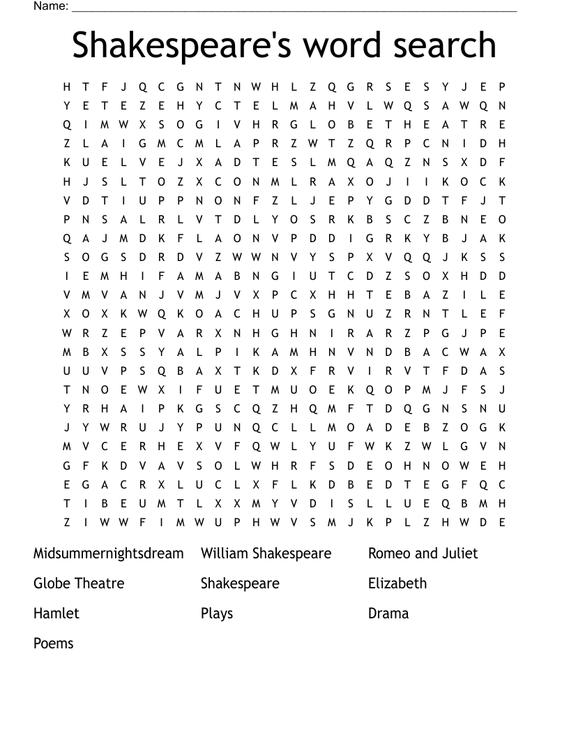 Shakespeare's word search