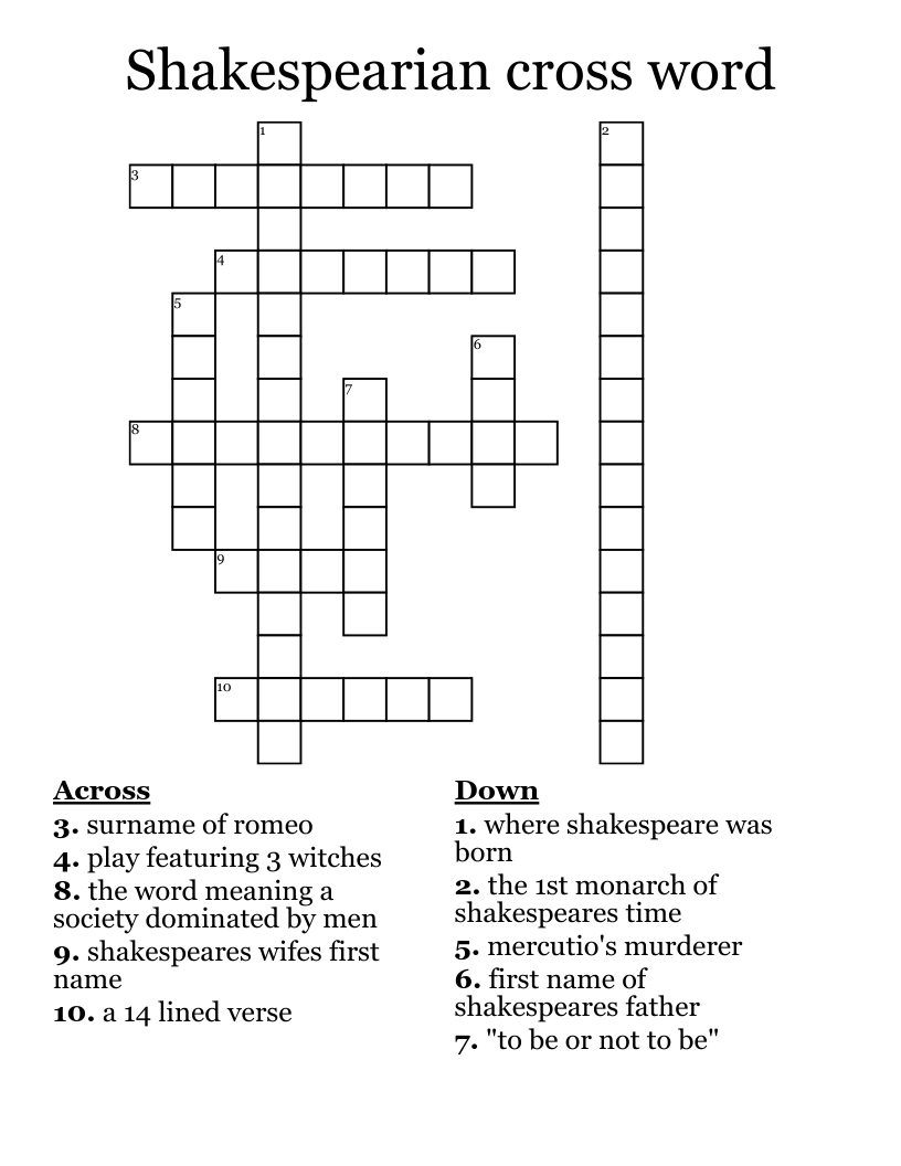 Shakespearian cross word