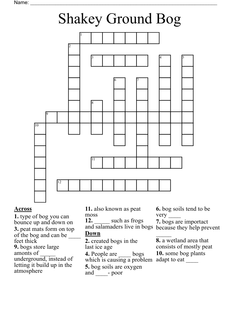 Shakey Ground Bog Crossword