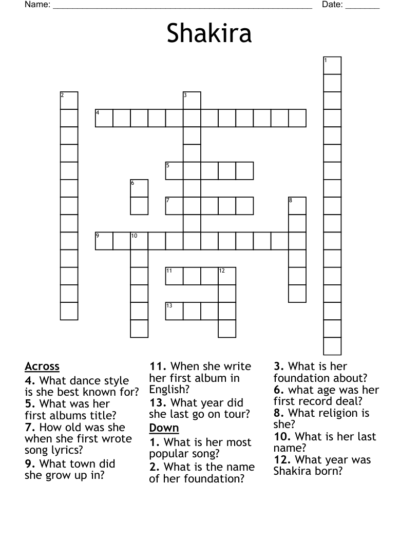 Shakira  Crossword
