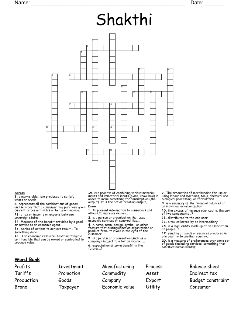 Shakthi Crossword
