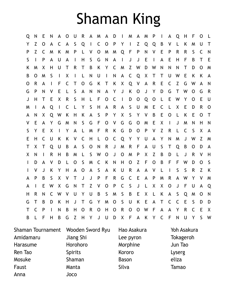 Shaman King Word Search
