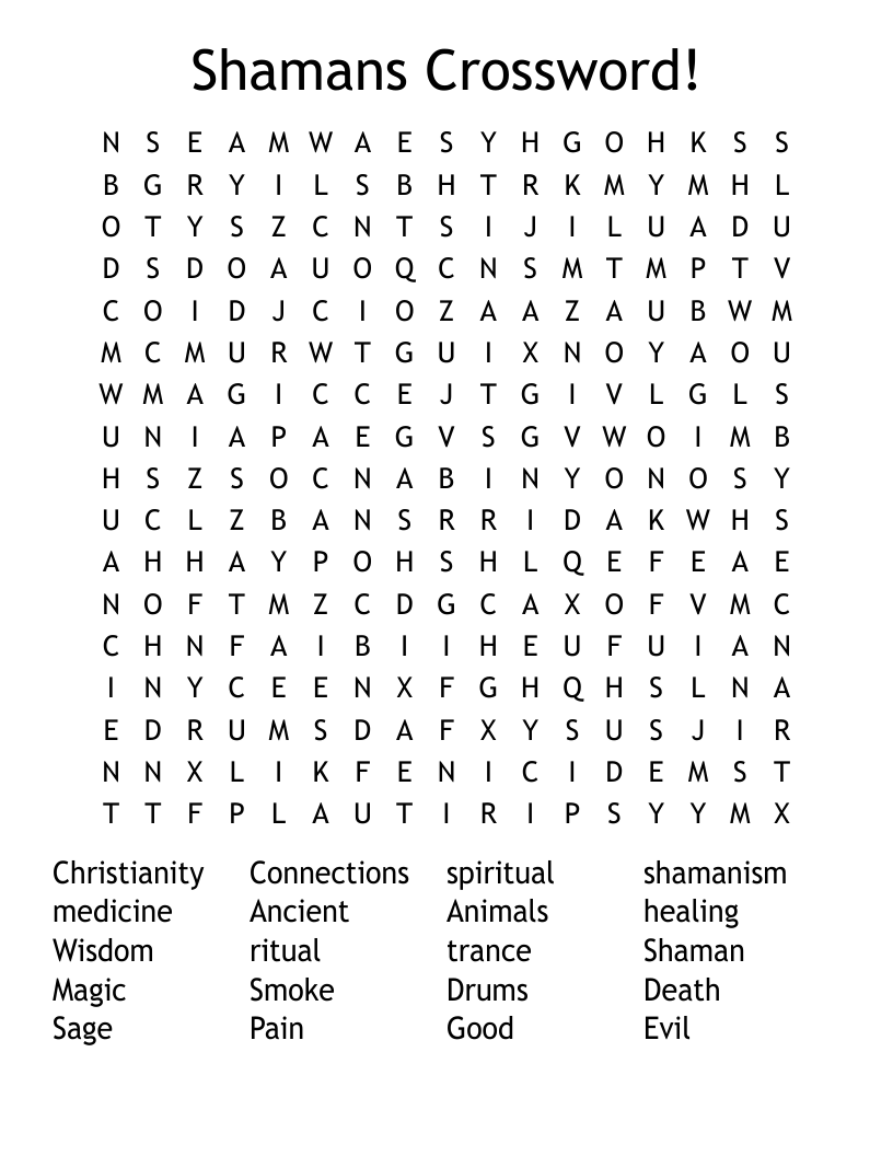 Shamans Crossword! Word Search
