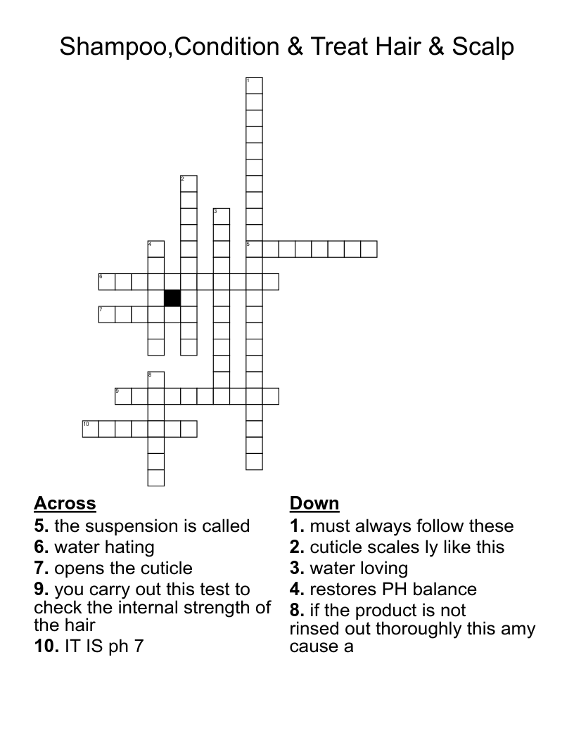 Shampoo,Condition & Treat Hair & Scalp Crossword