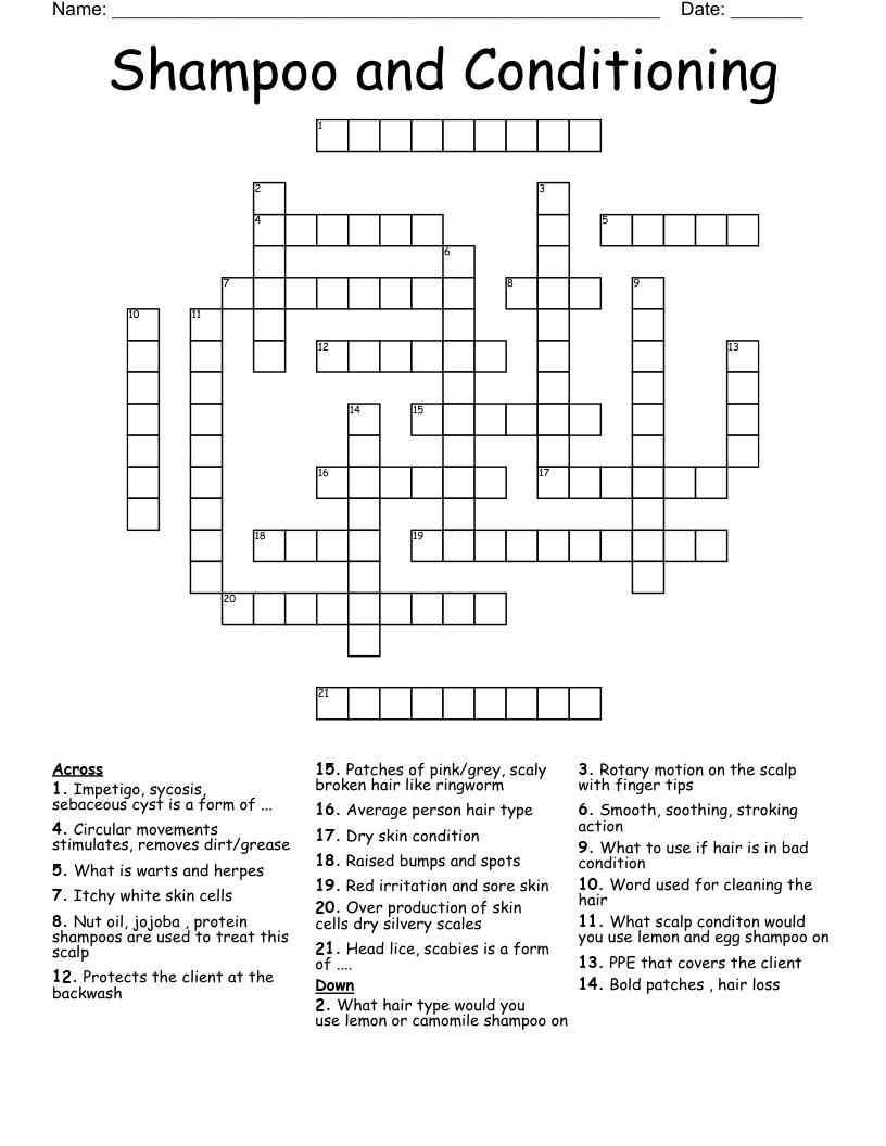 Shampoo and Conditioning Crossword