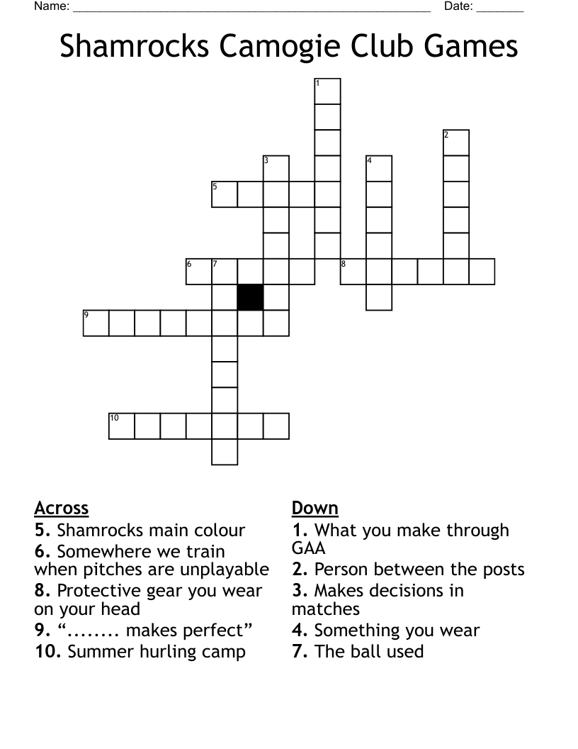 Shamrocks Camogie Club Games Crossword