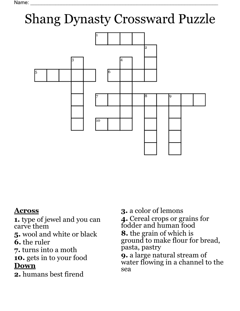 Shang Dynasty Crossward Puzzle Crossword