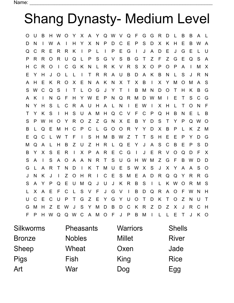 Shang Dynasty- Medium Level Word Search