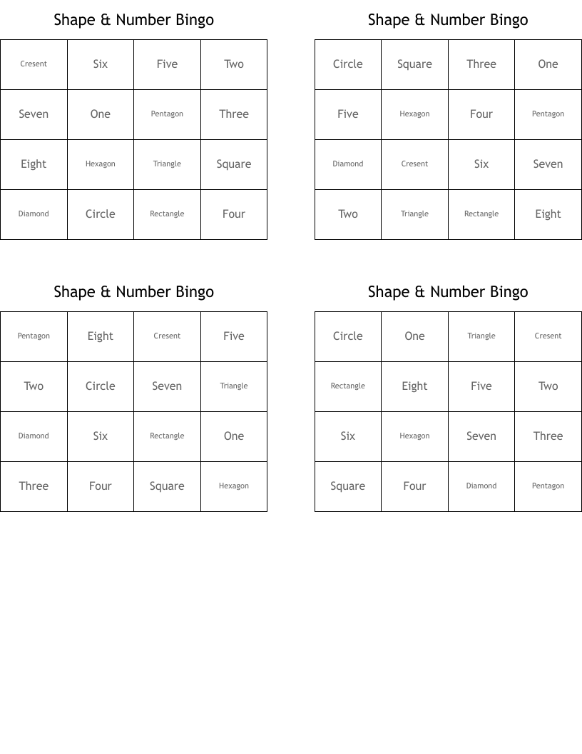 Shape & Number Bingo