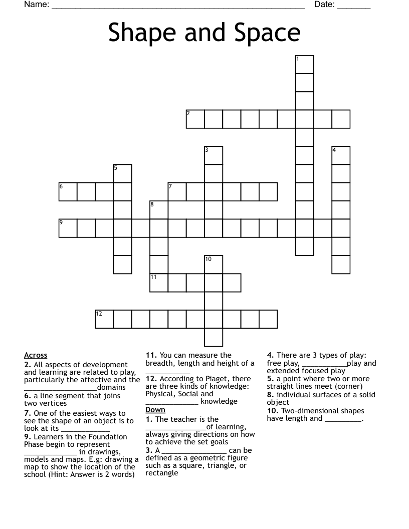 Shape and Space  Crossword