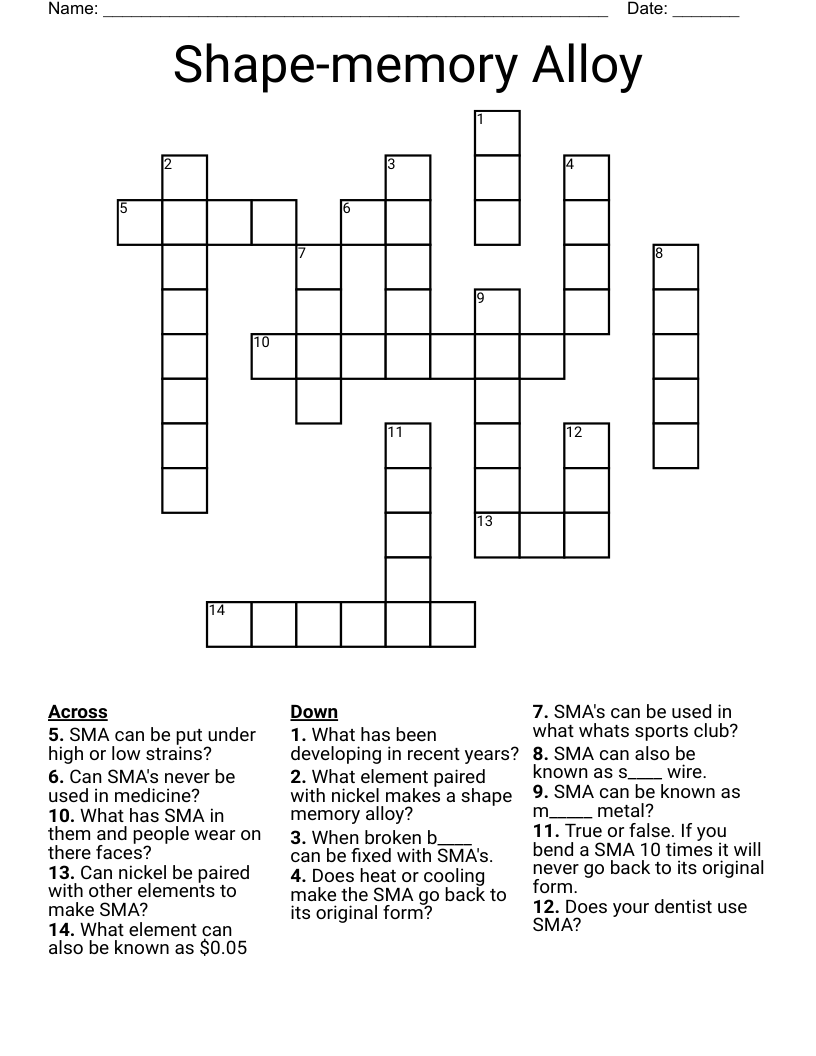 Shape-memory Alloy Crossword