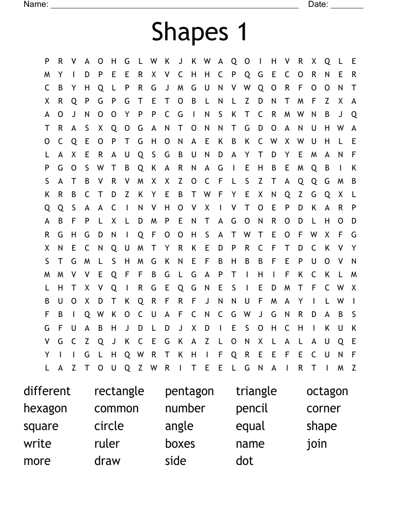 Shapes 1 Word Search