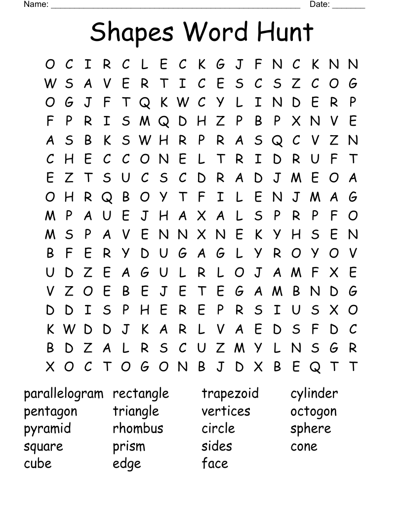 Shapes Word Hunt Word Search